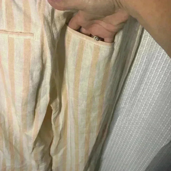 Anthropologie Women’s Size 2 Oasis Striped High-rise Linen Pants in Peach/Cream - Picture 6 of 15